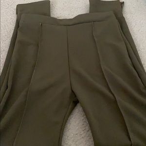 Khaki Stitch Detail Side Split Skinny Trouser